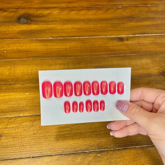 Hot Pink w Orange Gold Shimmer Polished & Glazed Nails|Press On Nails|V Day Mani - Picture 2 of 10